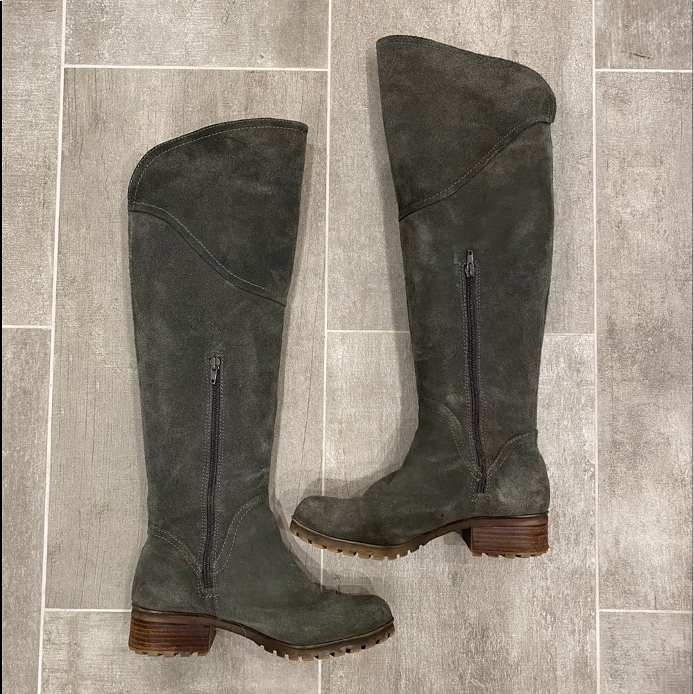 Grey suede knee high boots